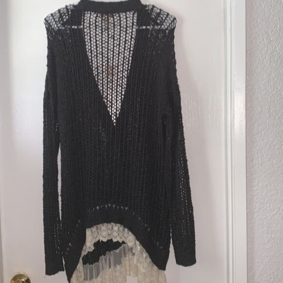 Arizona Jeans Black Knit Lace Hem Cardigan Sweater XXL - Picture 3 of 9